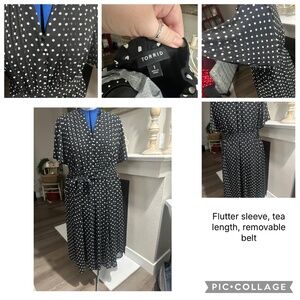 Torrid size 1 midi length black and white polka dot dress